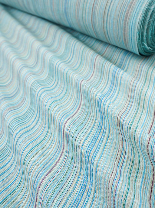 Полулен пестротканый "Бирюзово-голубой меланж - полоска", СОРТ2, ш.1.5м, лен-50%, хлопок-50%, 150гр/м.кв