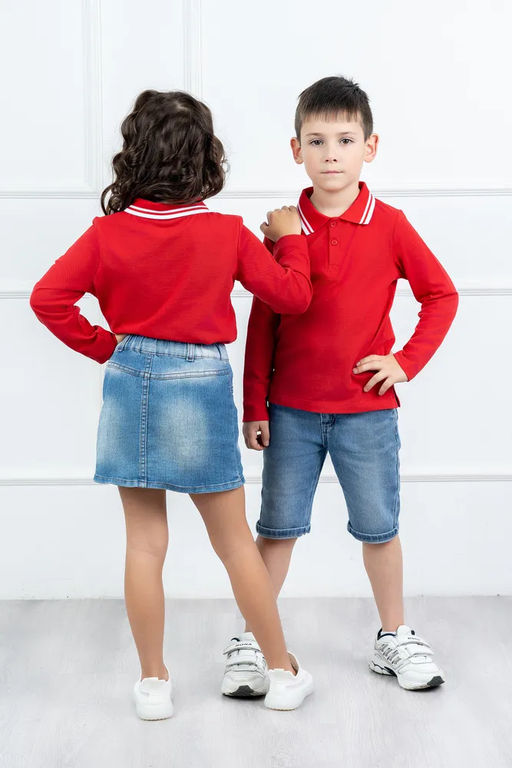 Футболка детская Поло, длин. рукав, цвет Красный, пике карде, 100% хлопок - 5+ фото 2