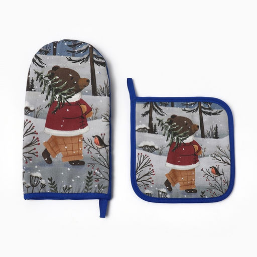 Набор кухонный Этель Forest bear варежка 15?28 см, прихватка 19?19 см,100%хл