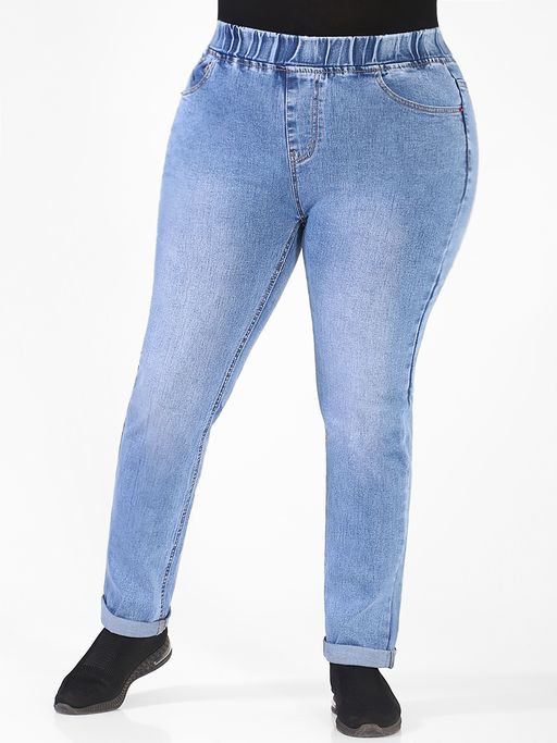 Джинсы женские прямые с подворотом на круговой резинке - Almond фото 2