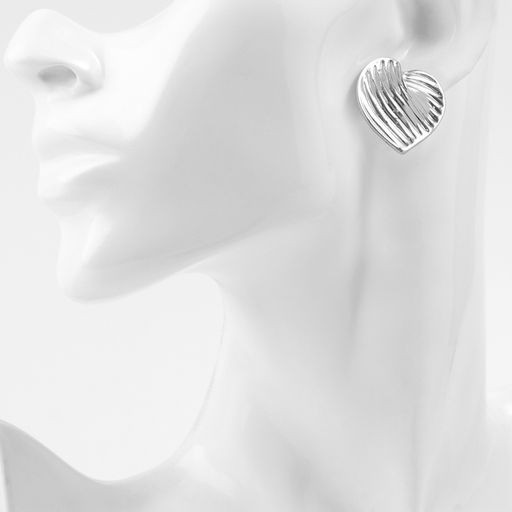 Серьги металл Сердца лист, цвет серебро - Qf фото 3