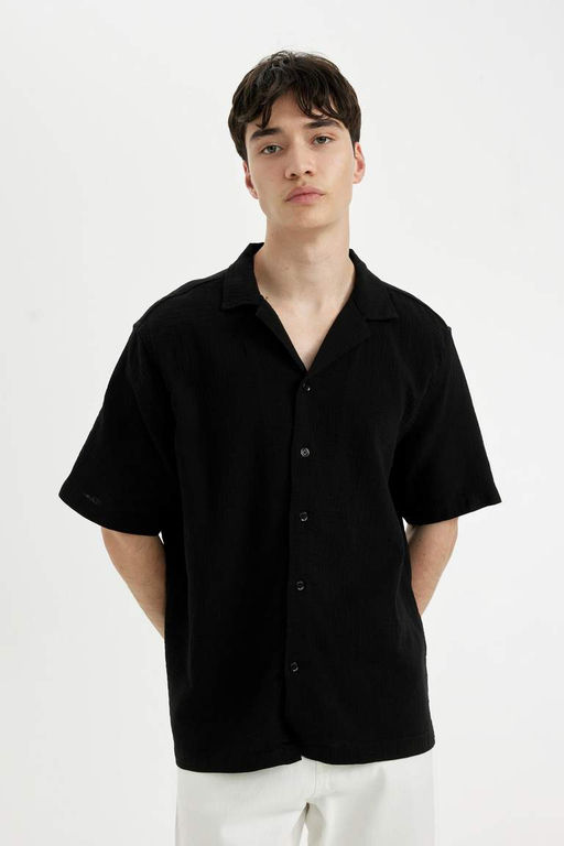 Хлопковая рубашка с короткими рукавами и воротником-поло Relax Fit - Defacto фото 6