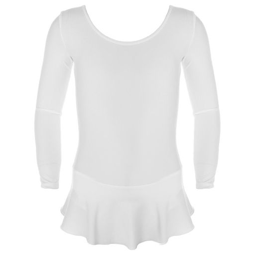 Купальник гимнастический Grace Dance, с юбкой, с длинным рукавом, р. 32, цвет белый  фото 7