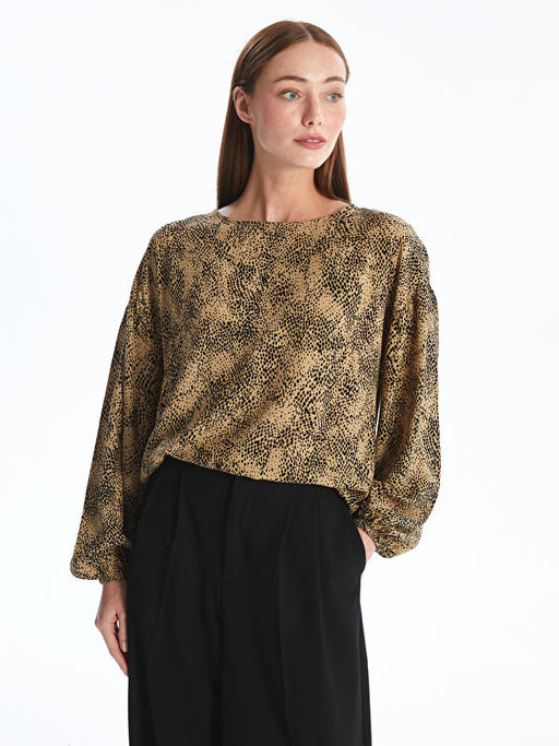 Bisiklet Yaka Desenli Uzun Kollu Kad?n Bluz