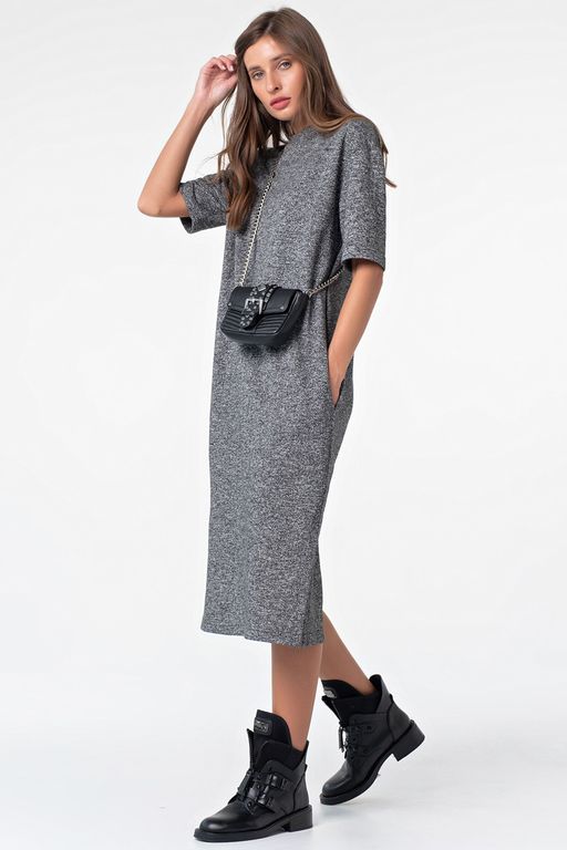 Платье миди из футера серый меланж - Fly фото 12