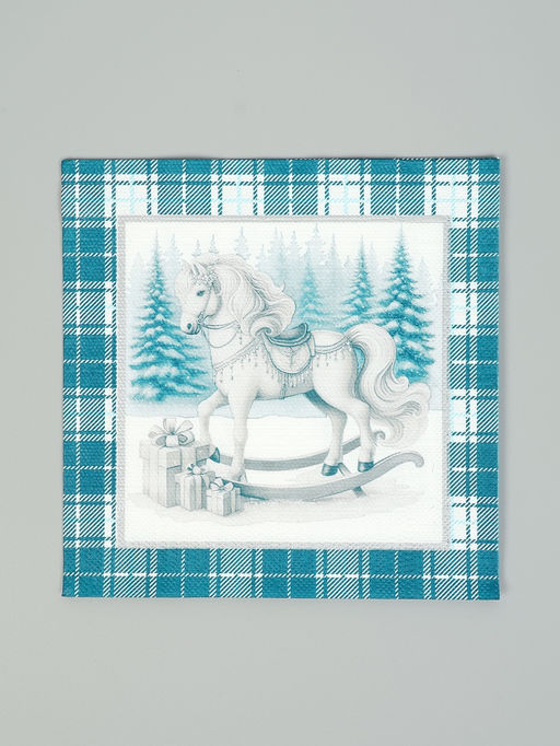 Цена за 3 шт. Салфетки бумажные трёхслойные Скатерть с лошадью на зеленом, 33?33, 20 шт.