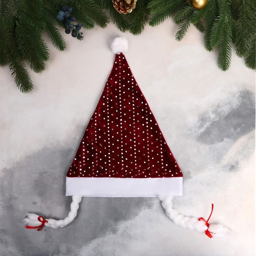 Колпак новогодний «Блёстка» с косами, 40×26 см, красный