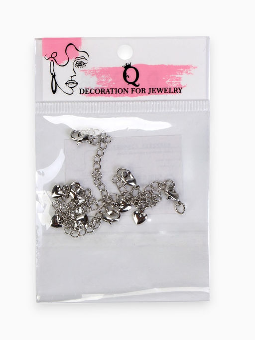 Замок-карабин родированный «Сердце», набор 5 шт. с удлинительной цепочкой 5 см, цвет серебро