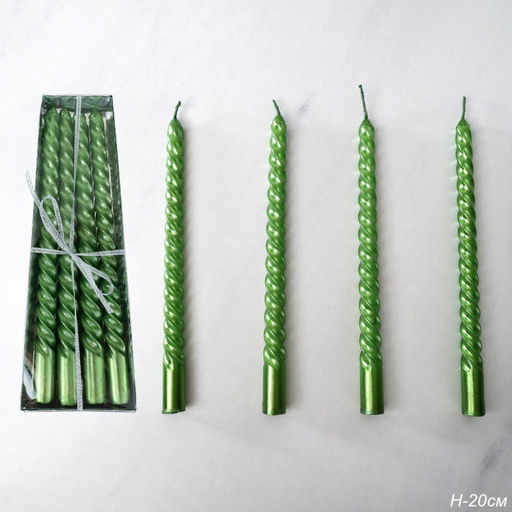 Свеча стержень 4 штуки 20 см витая глянец / MG-104 /уп 144/ зеленая - ГалеонТрейд фото 5