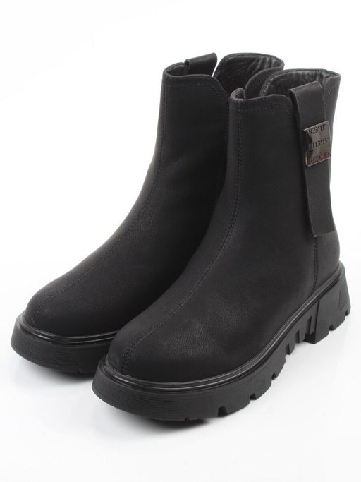 04-WD018-1M BLACK Ботинки зимние женские (натуральная кожа, 100% шерсть)