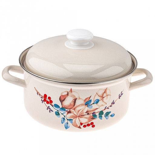 "Унесенные ветром" Кастрюля эмалированная 3л, форма цилиндрическая, металлическая крышка (Россия)