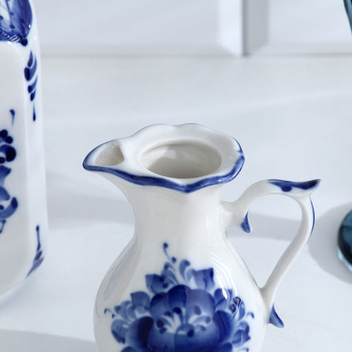 Набор для специй на подставке с молочником (питчером) «Весенний», 4 предмета, фарфор, гжель