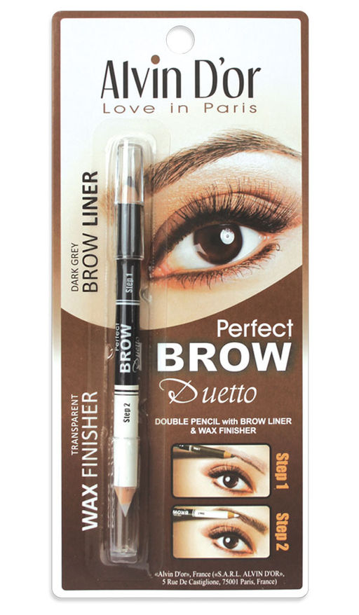 Alvin Dor P1-4 Дуэт для бровей двойной карандаш+Воск Brow Perfect (тон 03 Dark Grey)