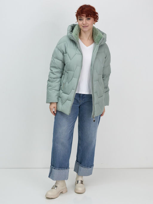 Куртка зимняя женская из овчина стильная и модная зеленого цвета 7309Z - Visdeer фото 17