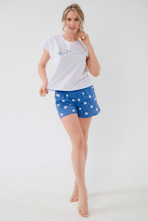 Пижама женская из футболки и шорт из кулирки Алиса горох хаки - Амадэль фото 11
