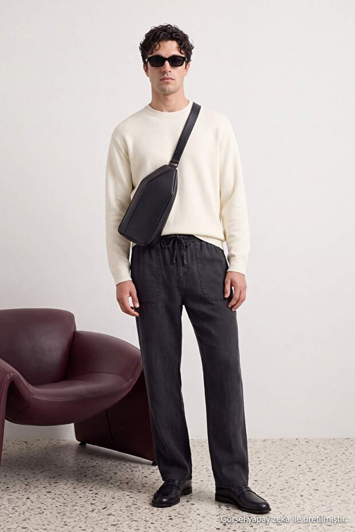 Siyah Kot G_r_n_ml_ Straight Fit Erkek Pantolon TMNAW27PL00003