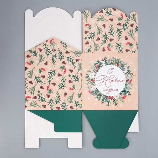 Цена за 5 шт. Коробка кондитерская с окном, сундук, «С Новым годом!» 20×20×20 см