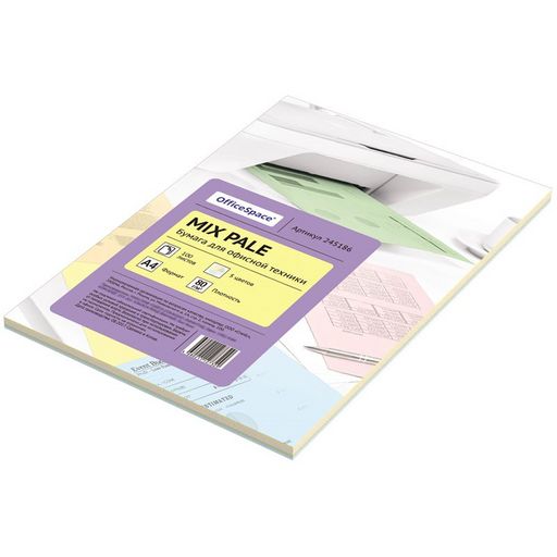 Бумага "OfficeSpace. Pale mix" А4, 80г/м, 100л./5цв. пастель (245186)