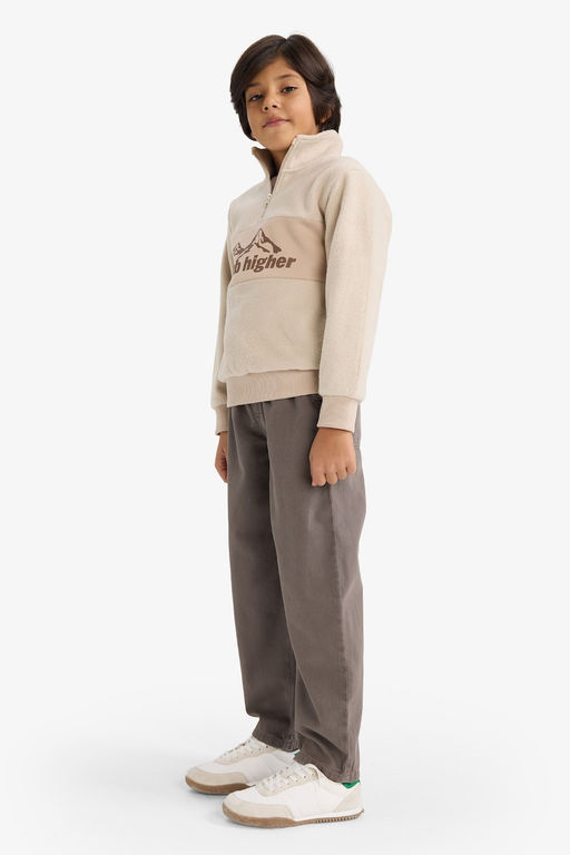 Yar_m Fermuarl_ Bask_l_ Polar Sweatshirt Erkek _ocuk - Defacto фото 2
