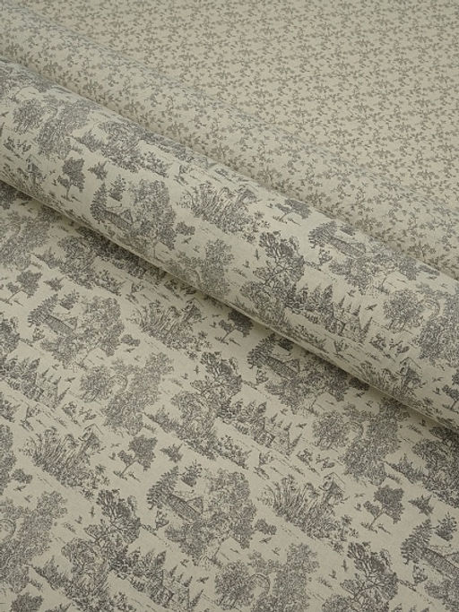 Хлопколен Туаль де Жуи - прованс цв.кофейный (на суровом), ш.1.4м, лен-15%, хл-85%, 125гр/м.кв - Купава фото 2