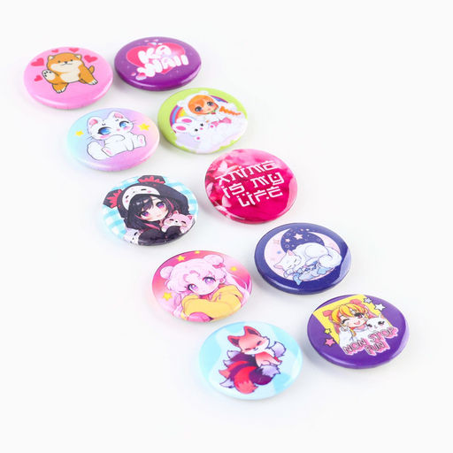 Цена за 10 шт. Значок металлический закатной Милые анимешки, d=2.5 см, МИКС