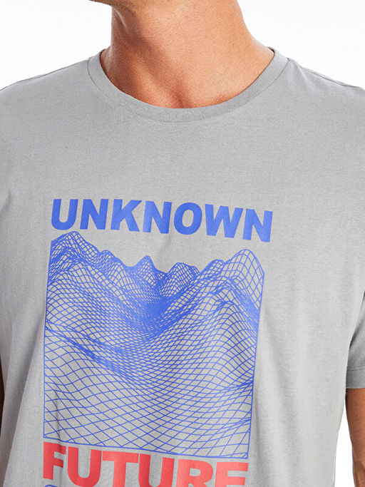 Bisiklet Yaka K?sa Kollu Bask?l? Penye Erkek Ti??rt