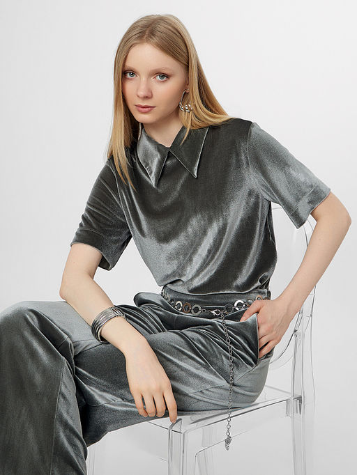 Поло велюровое женское зеленое