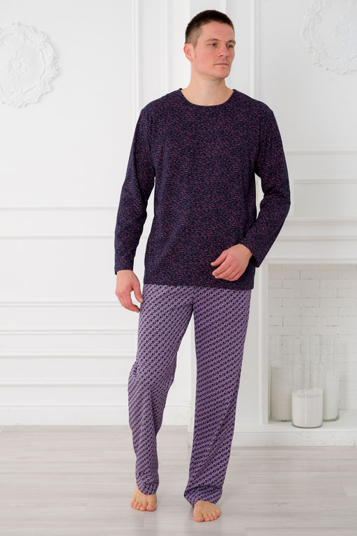 Пижама мужская из футболки с длинным рукавом и брюк из кулирки Генри геометрия макси - Амадэль фото 2