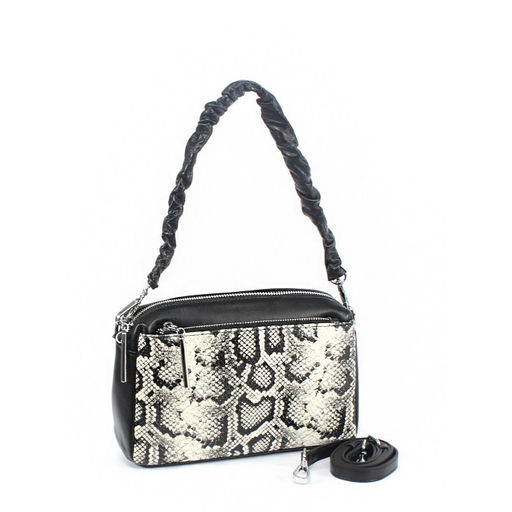 Сумка женская натуральная кожа GU 2033-0011, 3отд, плечевой ремень, черный/серый 257978