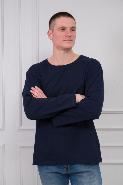 Лонгслив мужской из рибаны Темно-синий