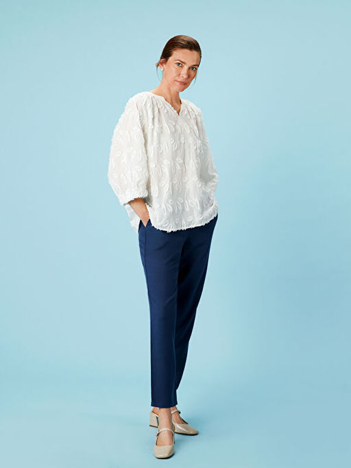 Beli Lastikli Keten Kar???ml? Kad?n Pantolon