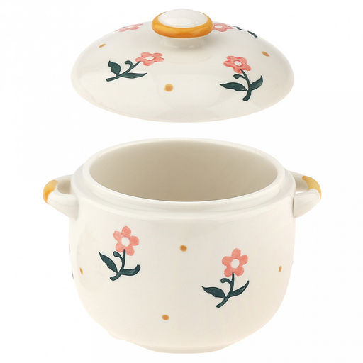 Бульонница фарфоровая Цветение 0,5л, д10,5см, h8см, общая h11см, с крышкой, 2 ручки, с деколью, молочный, в коробке (Китай) - Домашняя мода фото 2