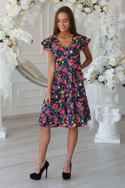 Платье женское из кулирки Люси красно-желтые цветы - Амадэль фото 6