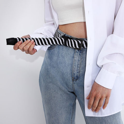 Ремень, ширина 3.5 см, резинка, пряжка металл, цвет чёрный/белый - Simaland фото 3