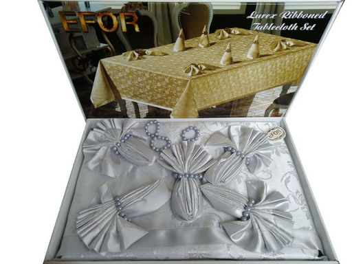 Скатерть EFOR KURDELELI 160*220 8 салфеток серый