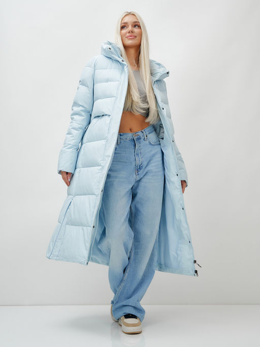 Пальто утепленное стеганное зимнее с капюшоном женское голубого цвета 9620Gl - Mtforce фото 18