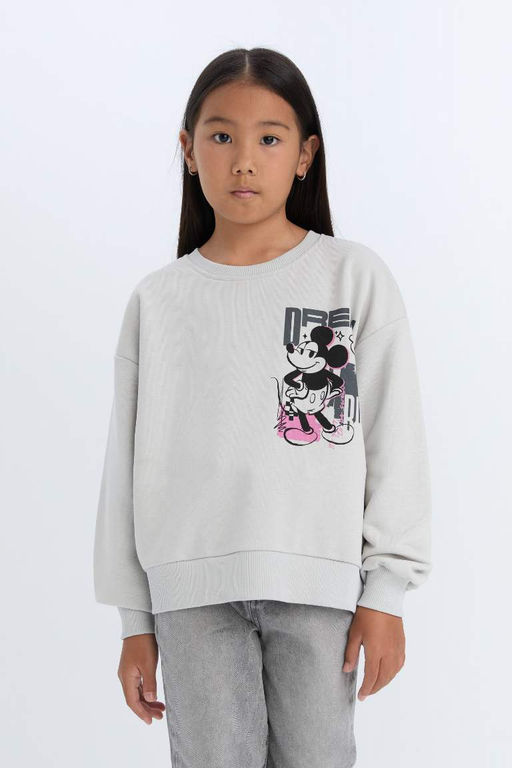 Толстовка с круглым вырезом для девочек Disney Mickey & Minnie Relax Fit - Defacto фото 3