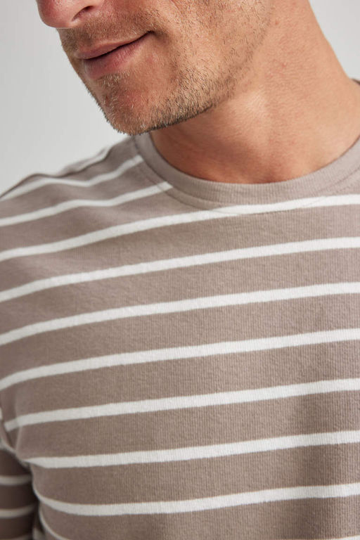 Полосатая футболка с коротким рукавом стандартного кроя с круглым вырезом - Defacto фото 4