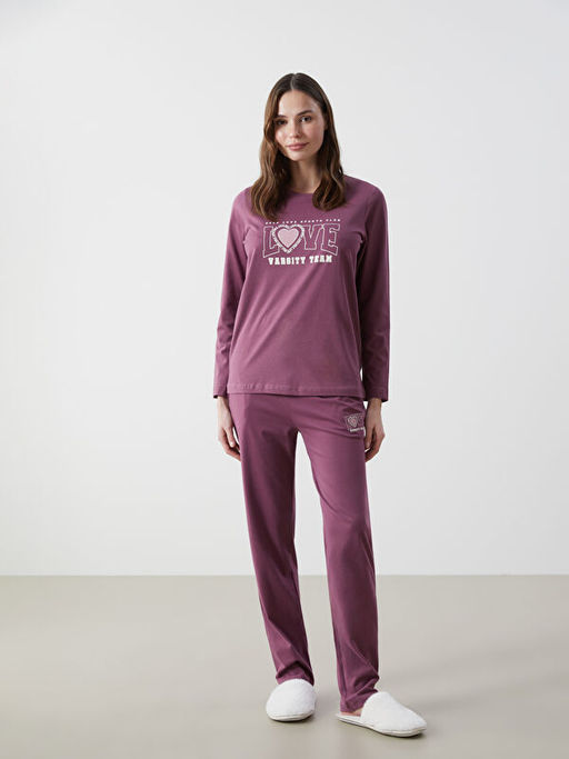 Bisiklet Yaka Bask?l? Kad?n Pijama Tak?m?