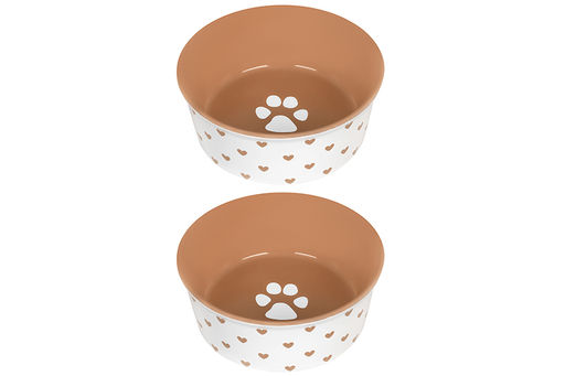 Набор 2 мисок для домашних питомцев 400 мл 13,5*13,5*5 см Лапка на бежевом и сердечки керамика - Elan gallery фото 5