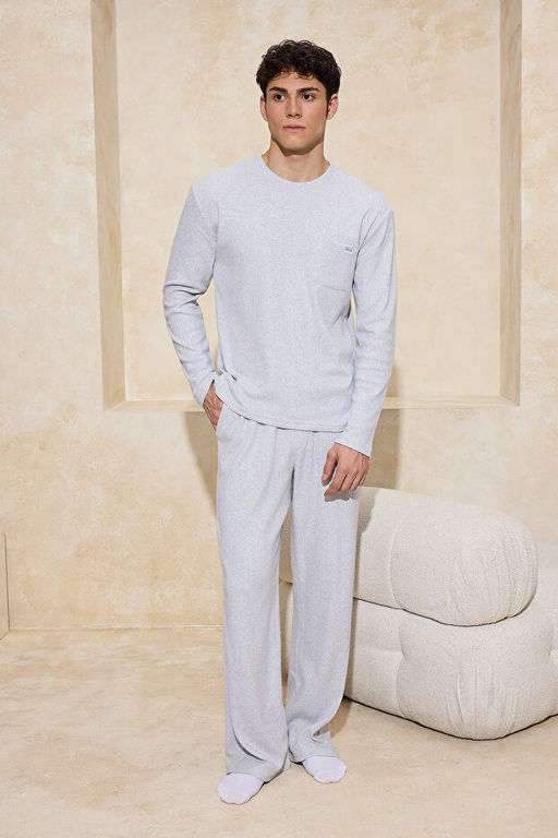 Gri Regular Fit Cepli Etiket Detayl_ Yumu_ak Tu_eli Kal_n _rme Pijama Tak_m_ TMNAW26PT00000 - Trendyolmilla фото 2