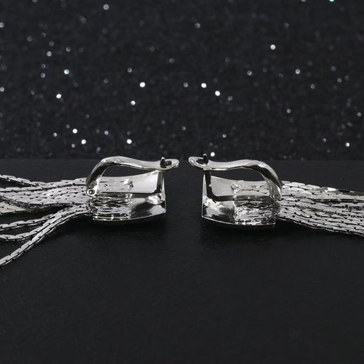 Серьги висячие Голливуд квадрат и нити, цвет серебро, 6,5см - Queen fair фото 9