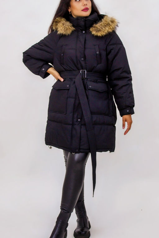 Зимняя куртка на поясе с натуральным мехом арт. 23226