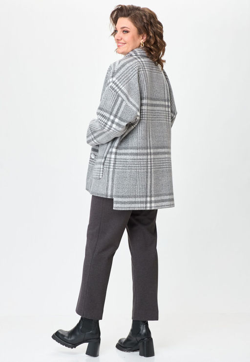 Пальто БелЭльСтиль 841 клетка серая  фото 22
