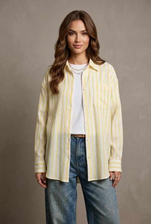 K13603 Рубашка OVER SIZE (хлопок) ЖЕЛТЫЙ