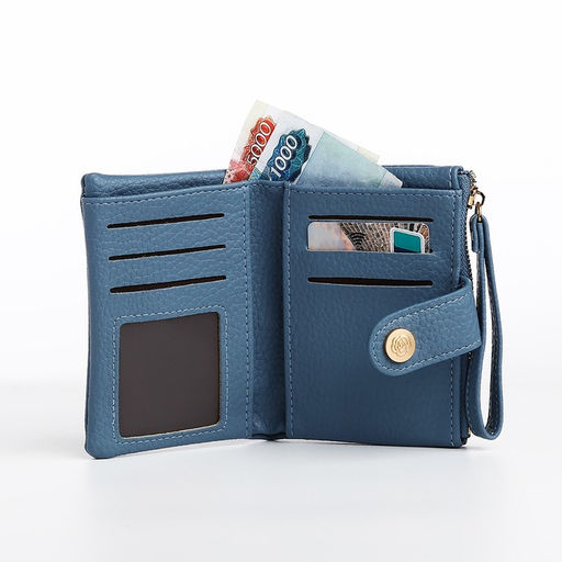 Кошелёк на кнопке, цвет голубой - Simaland фото 5