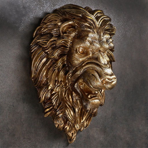 Настенный декор, панно «Голова льва», 23×35×52 см, под бронзу