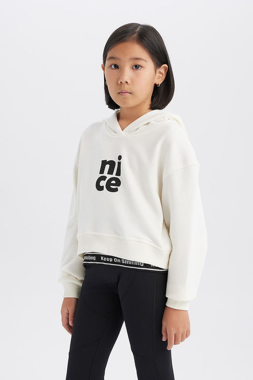Relax Fit Kap__onlu Bask_l_ Sweatshirt K_z _ocuk - Defacto фото 5