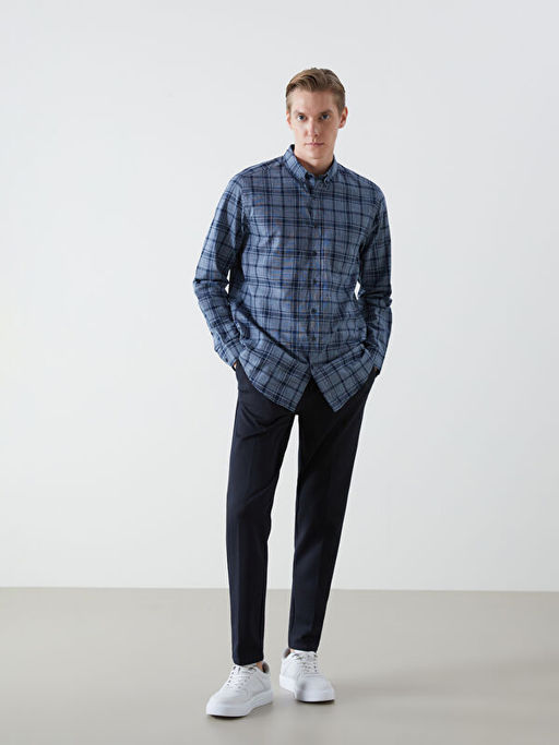 Regular Fit Uzun Kollu Ekose Poplin Erkek G?mlek