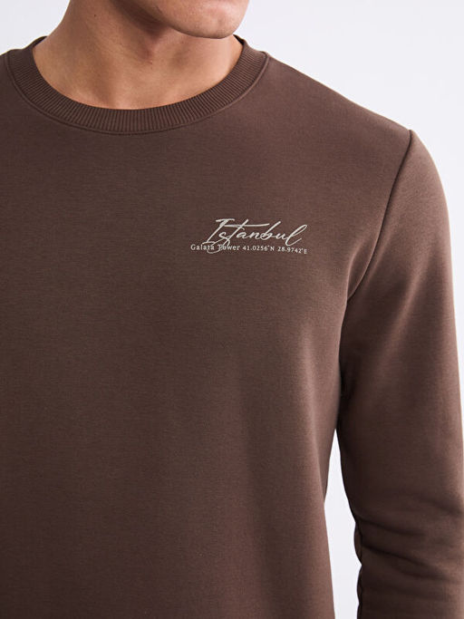 Bisiklet Yaka Bask?l? Erkek Sweatshirt